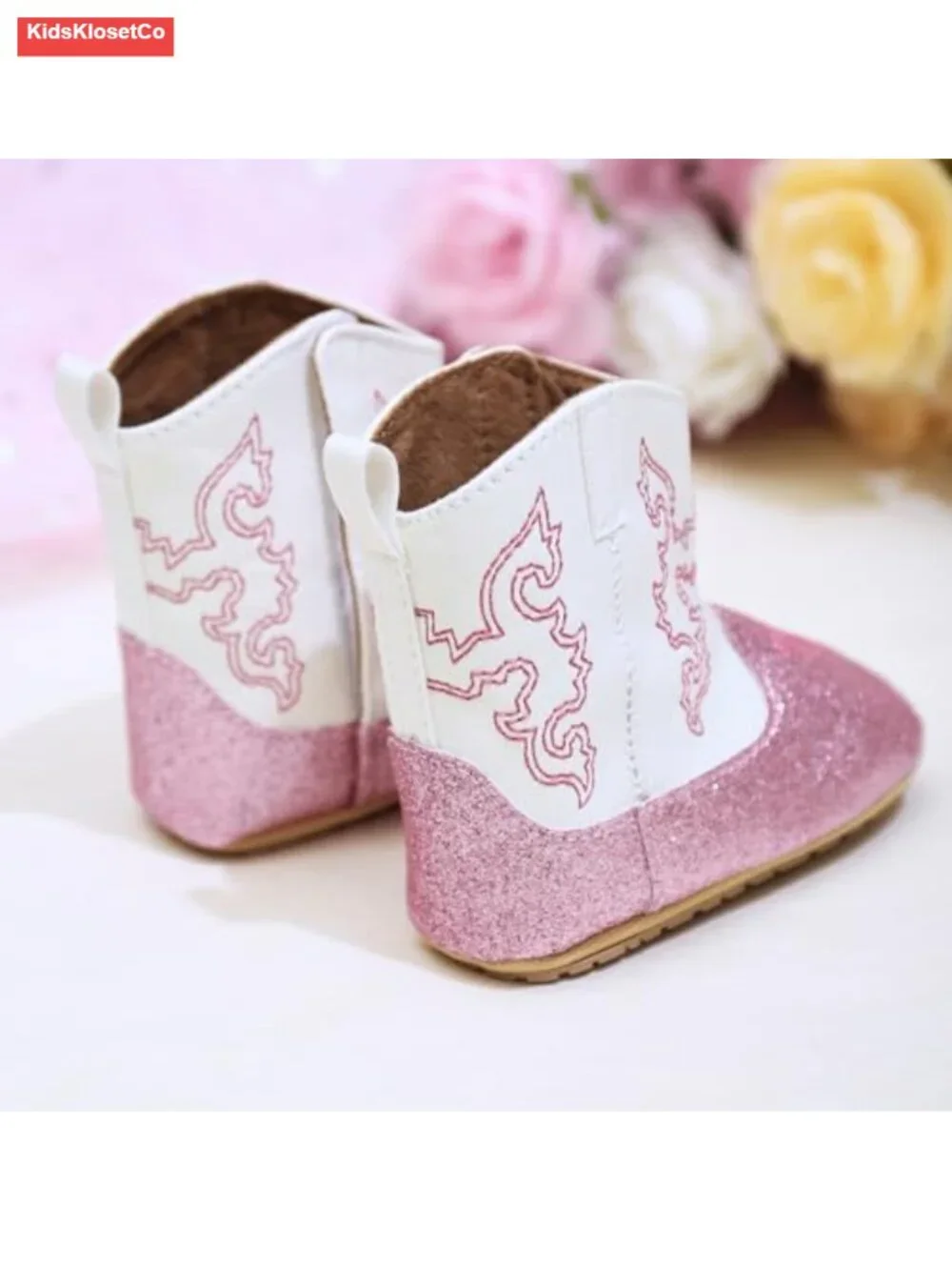 Baby Cowboy Boots Embroidery Western Sequin Leather Round Toe Ankle High Hook &